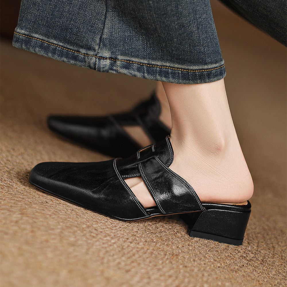 Rosel Vierkante Neus Leren Mules