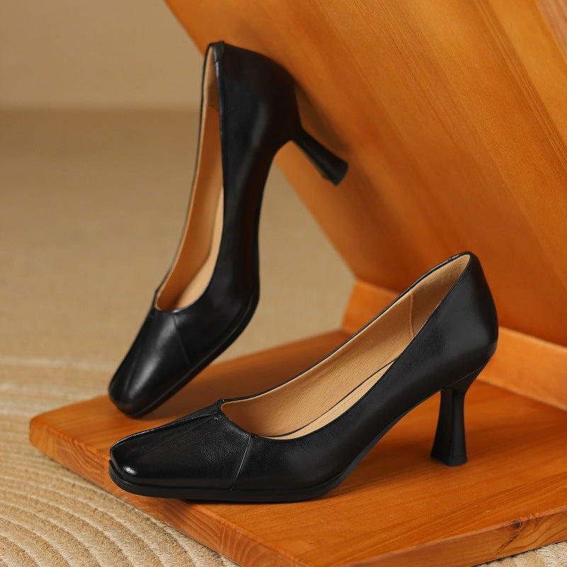 Marisol Leren Vierkante Pumps
