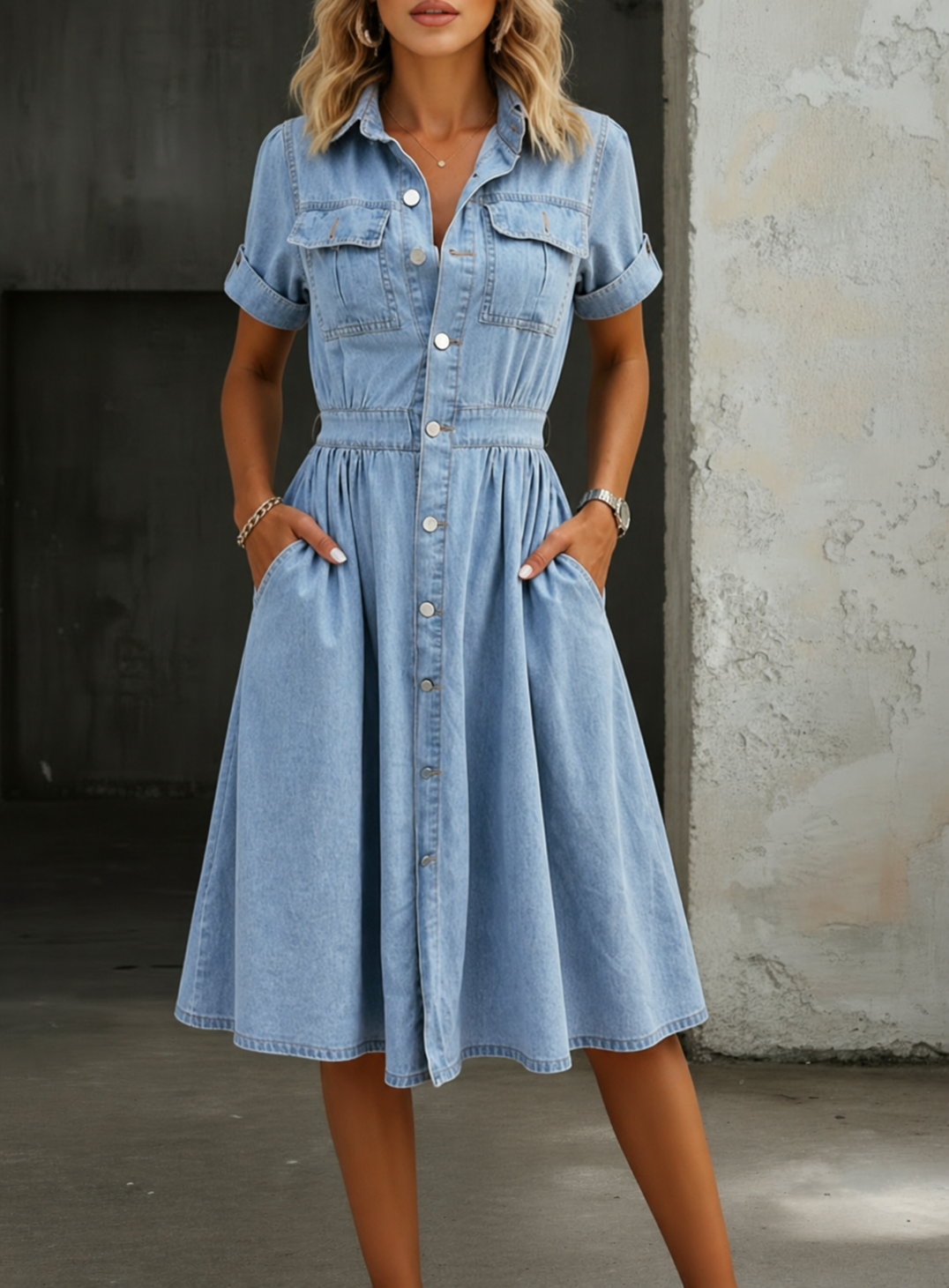 Deborah | Korte Mouwen Denim Jurk