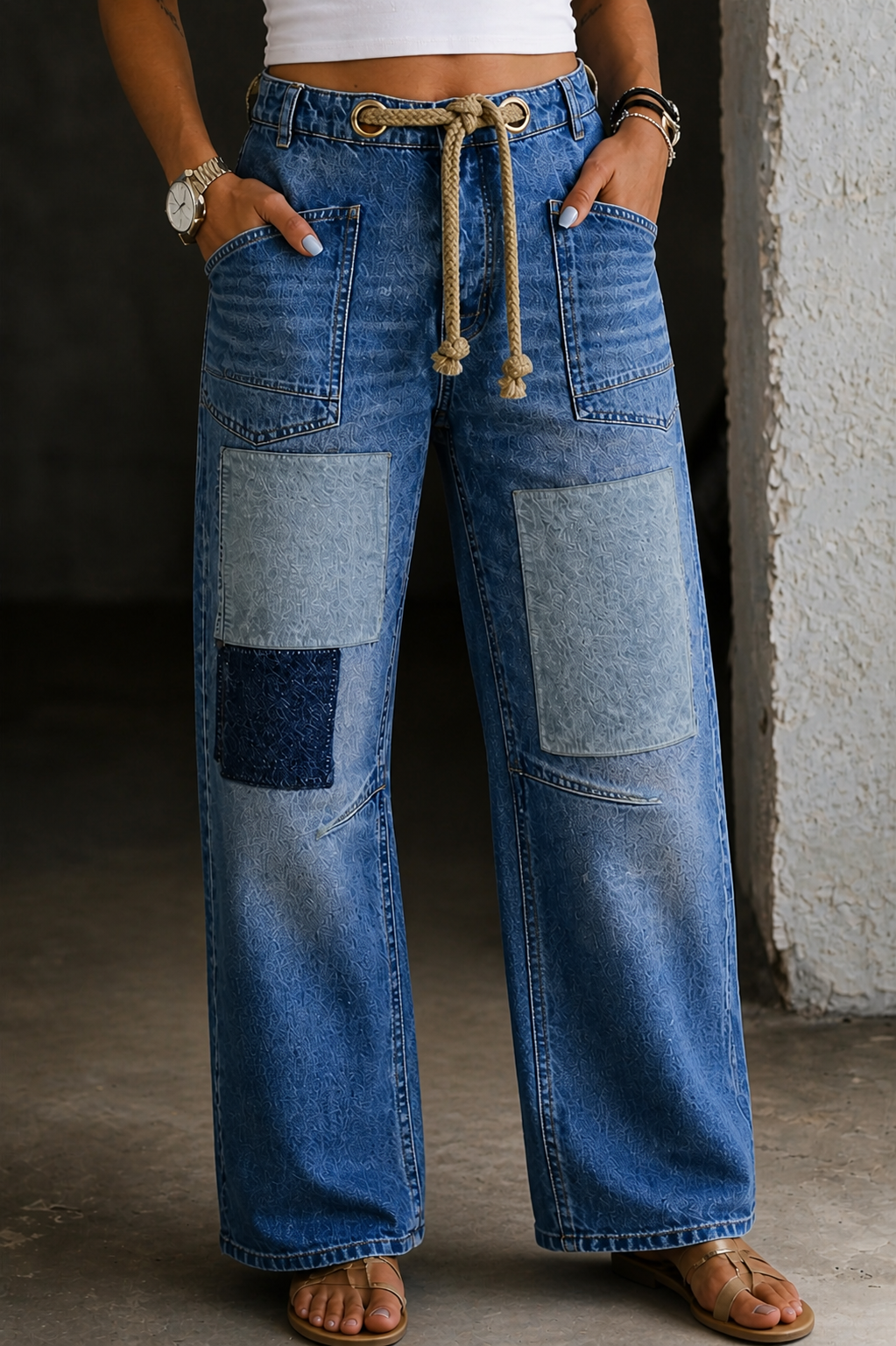 Margaret | Patchwork Trekkoord Jeans
