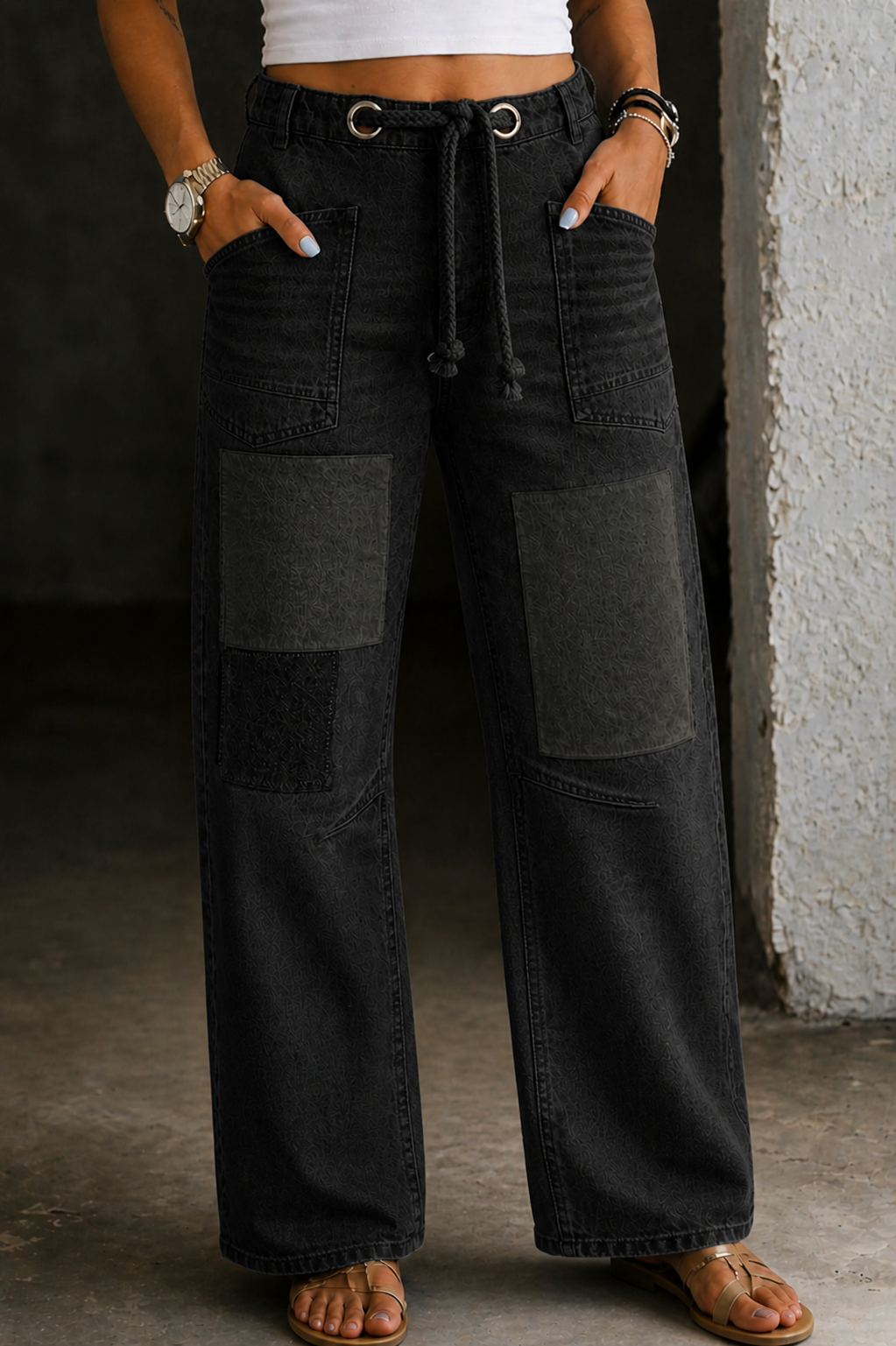 Margaret | Patchwork Trekkoord Jeans