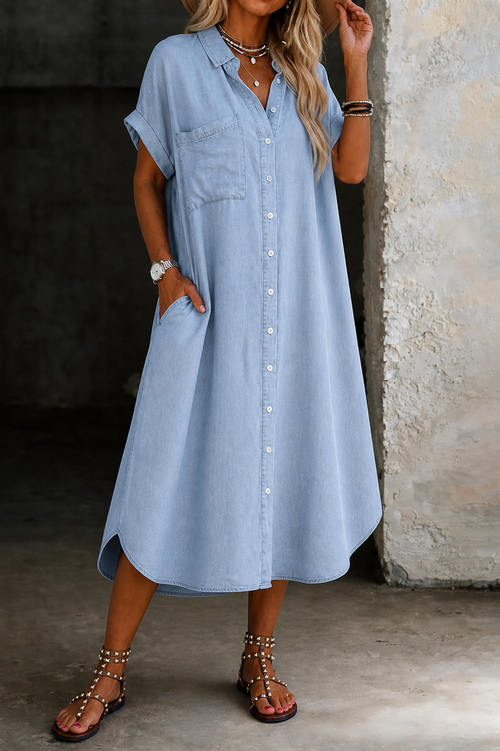 Karen | Lichtgewicht Denim Stijl Shirtjurk