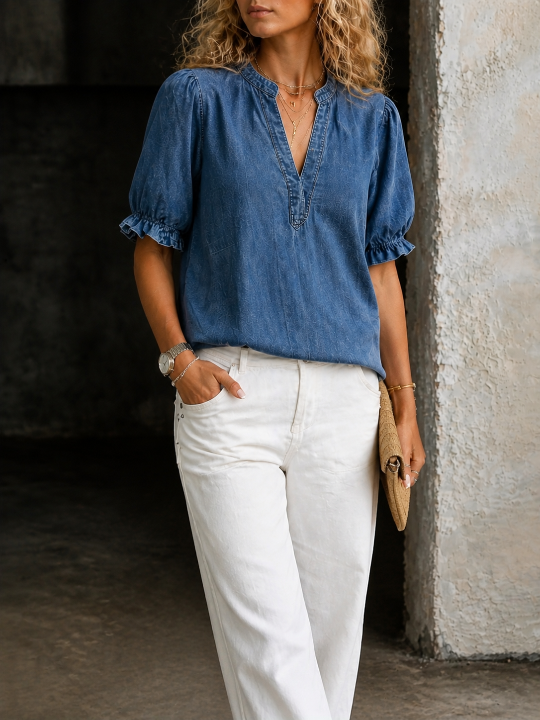 Ashley | Vintage V-hals Denim Essentieel