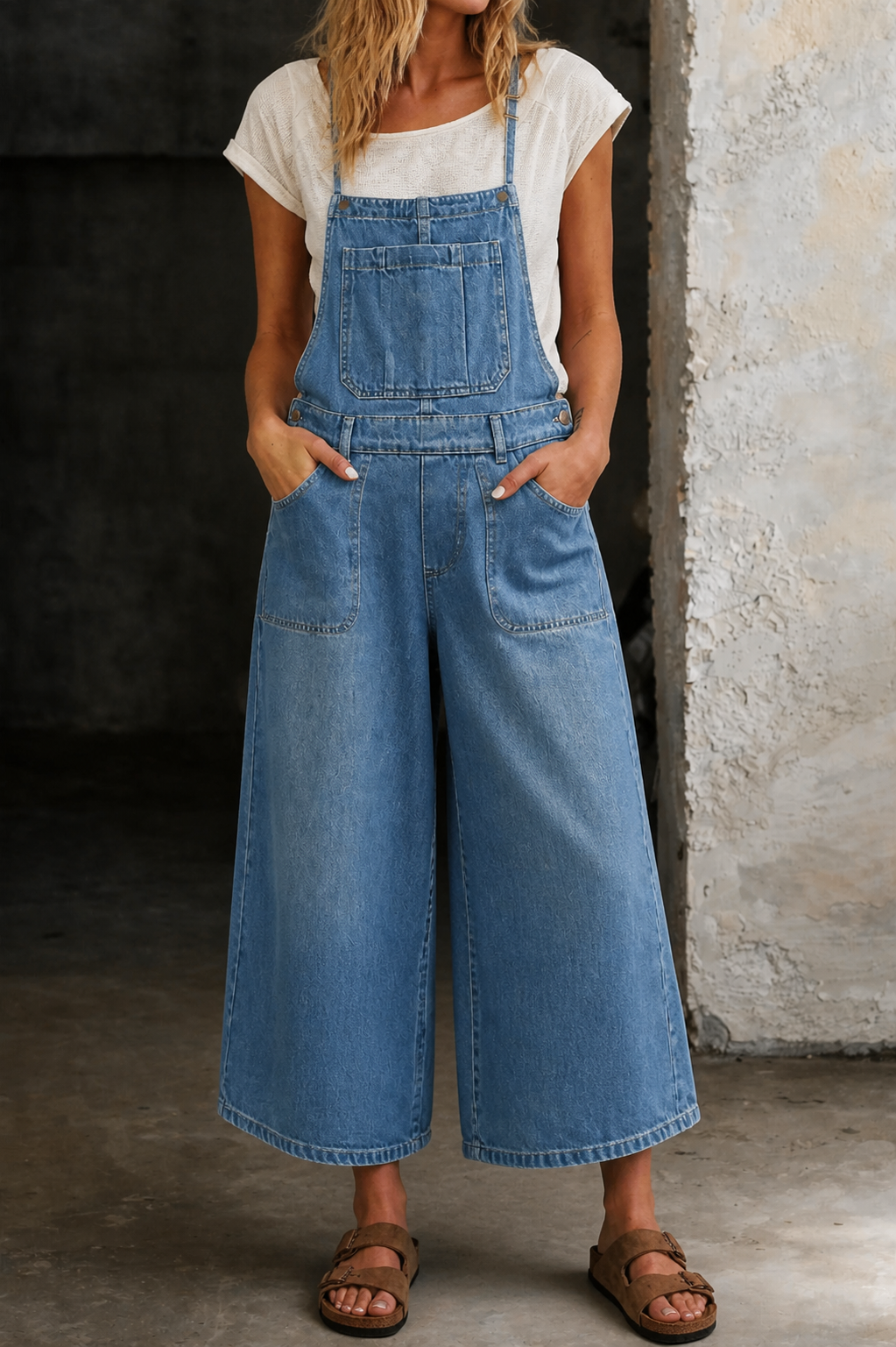 Elizabeth | Brede Pijpen Draagriem Jumpsuit