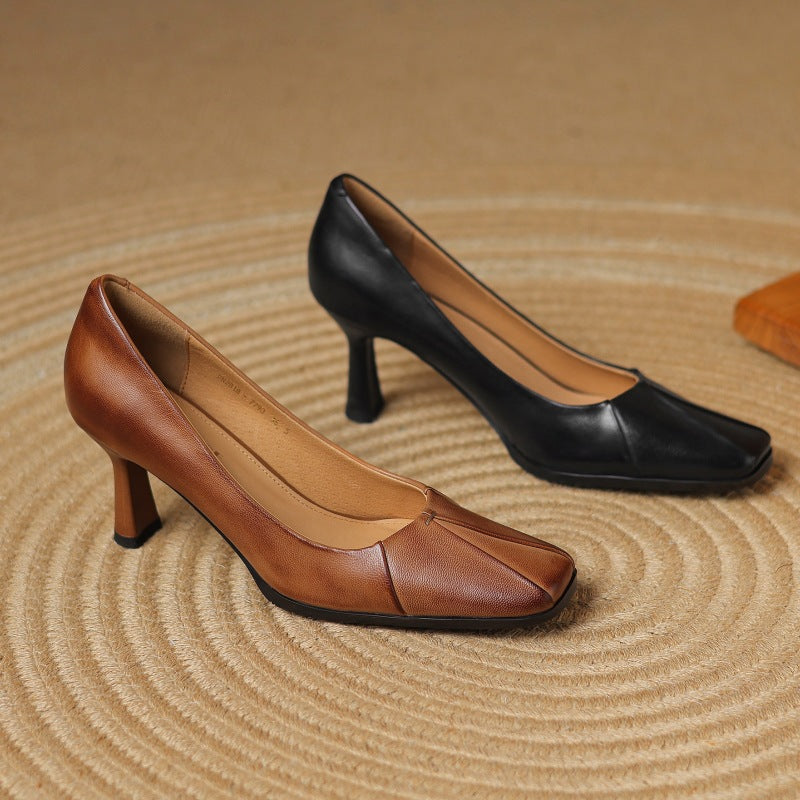 Marisol Leren Vierkante Pumps