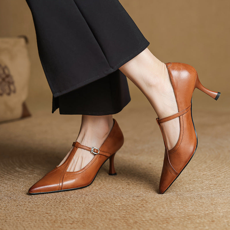 Aveline Leren T-strap Pumps