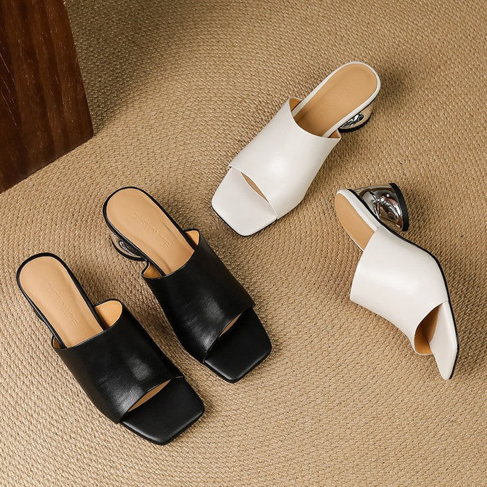 Virelle Curve Leren Mule Hakken