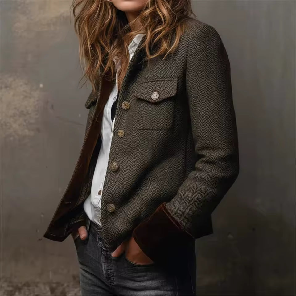 Sanne - Elegante Tweedjas met Fluwelen Details